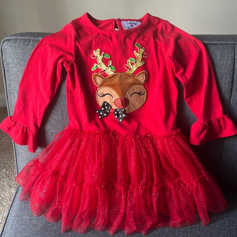 Counting Daisies - Holiday Reindeer long sleeve dress